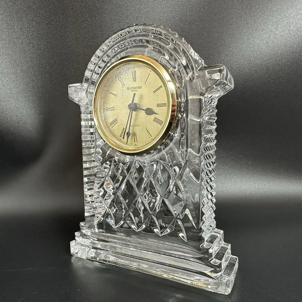 Waterford Crystal Lismore Carriage Clock Quartz Mantel Desk Tabletop Vintage